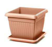IMJ-Global - Pot de Fleurs Carré avec Soucoupe (15x15x13cm) Jardiniere Balcon en Plastique Résistant aux Intempéries, Bac a Fleurs Exterieur Intérieur (Terre Cuite)