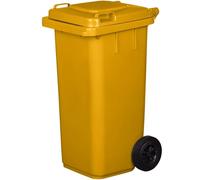 IMJ-Global - Poubelle Exterieur 120l Plastique PN-EN 840, Bac Conteneur pour Déchets et Recyclage avec Roues et Système d'Attelage Mécanique, pour les Activités Commerciales (Jaune)