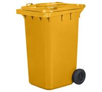 IMJ-Global - Poubelle Exterieur 240l Plastique PN-EN 840, Bac Conteneur pour Déchets et Recyclage avec Roues et Système d'Attelage Mécanique, pour les Activités Commerciales (Jaune)