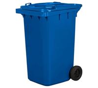 IMJ-Global - Poubelle Exterieur 240l Plastique PN-EN 840, Bac Conteneur pour Déchets et Recyclage avec Roues et Système d'Attelage Mécanique, pour les Activités Commerciales (Bleu)