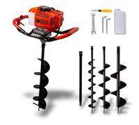 IMJ-Global - Tariere Thermique 2 Temps 62cc - 5,2 CV, Mélange Essence/Huile, Tarière Thermique Professionnelle pour le Jardin et le Terrain, avec 3 Embouts de Ø 100 mm, 150 mm et 200 mm