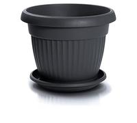 IMJ-Global Vase avec soucoupe pour plantes Fleurs DCE64-POD54 TERRA Rond Ø64 cm pour intérieur extérieur Noir 78 Litres Ø64 x 50 cm Design Classique Jardinière en plastique pour balcon Gris Anthracite