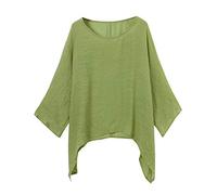 IMJONO Automne Femme Top Dames Décontractée T-Shirt Femme Grande Taille en Vrac Manches Longues Lin Coton Hauts Femmes Chic Couleur Unie Chemisier Casual Blouse（Vert，XXXXXL