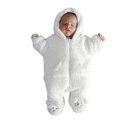 IMJONO Bébé Combinaison De Neige Manteau à Capuche Hiver Grenouillères à Capuche Bébé Naissance Manches Longues Combinaison Barboteuse Ensemble de Pyjama Fleece Jumpsuit（Blanc，0-3 Mois
