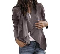 IMJONO Blazer Femme Boléro Cardigan Couleur Unie Revers Faux Daim Veste Femme Automne Manche Longue Court Cardigan Costume Manteau de Bureau de Travail（Kaki,XL