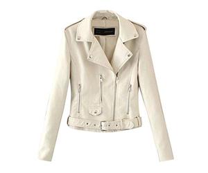 IMJONO Blouson de Motard Femme Veste Moto - Zip Perfecto Court en Similicuir avec Ceinture - Court Manteau Femme Pas Cher Veste en Imitation Cuir Printemps Automne Blouson Cuir Femme（Blanc,XL