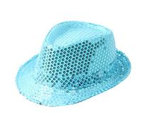 IMJONO Chapeau Paillette Jazz Hat Performance sur Scène Chapeau Paillettes Chapeau De Décoration De Fête Panama Chapeau （Bleu Clair