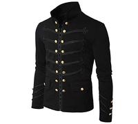 IMJONO Chemise boutonnée brodée décontractée pour Hommes Manteau pour Veste Gothique brodé Bouton Manteau Uniforme Costume Praty Outwear S-5XL(Noir,L)