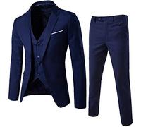 IMJONO Costume Formel, Un Bouton à la Mode Slim fit pour Homme Fête de Mariage Ensemble de Costume 3 pièces pour Hommes d'affaires Slim Costume de Couleur Unie（Marine,XL
