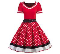 IMJONO Femme Robe de Soirée Chic Jointif avec Ceinture Vintage Hepburn Rétro année 50s pin-up Rockabilly Swing à Pois（Rouge，M