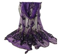 IMJONO Femmes Paon Fleur Brodé Écharpe en dentelle Sauvage Longue Doux Emballage Châle foulards(Violet G)