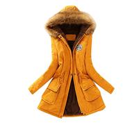 IMJONO Manteau Femme Hiver Chaud Outwear avec Capuche Rembourrée Veste,Chic Manteau Long Zippé Chaud Veste Col Capuche Fourrure Fausse Manteaux Chaud Slim Blouson（Jaune,XXXL