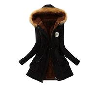 IMJONO Manteau Femme Hiver Chaud Outwear avec Capuche Rembourrée Veste,Chic Manteau Long Zippé Chaud Veste Col Capuche Fourrure Fausse Manteaux Chaud Slim Blouson（Noir,XXXL