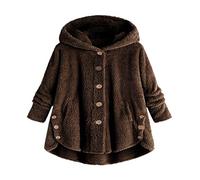 IMJONO Manteau Femme Hiver，Veste Femme Hiver Grand Taille Bouton Manteau à Capuche pour Femmes Mode Solide Veste Femme Lâche Pull à Capuche avec Dessus de la Queue Moelleux（café,XXL