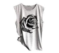 IMJONO Mode Débardeurs Femme sans Manches Impression T-Shirt Sports Débardeurs Chemise Col Rond Top Décontractée en Vrac Doux Haut Confortable Tank Tops（Gris,L