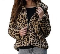 IMJONO Mode Manteau Femme Hiver Peluche Blouson Vintage Imprimé léopard Manche Longue Garder au Chaud Manteaux Cardigan Hauts Outwear （Marron，XXXL