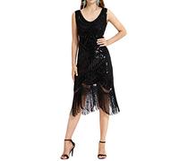 IMJONO Paillette Robe Gatsby Femme Robe Frangée Costume Gatsby Robe Flapper, 1920 Femme Robe V Cou Robe Soirée Paillette Gatsby sans Manche pour Soirée Art Déco Tango Latine Fête Bal(Noir,XXL)