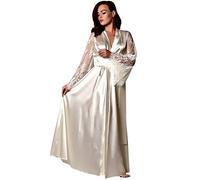 IMJONO Pyjama Femmes Satin Robe de Nuit Longue La Robe du Soir Soie Dentelle Lingerie Chemise de Nuit Vêtements de Nuit Sexy Peignoir（Blanc,XL）