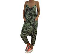 IMJONO Salopette Sarouel Femmes Imprimé Camouflage Lâche sans Manches Dos Nu Côté Poches Bouffant Longue Combinaisons Barboteuses V-Cou Pantalon de Sport lanières Sarouel Baggy Combinaison Pantalon
