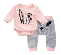 IMJONO T-Shirts et Pantalons pour bébés, Fashion Girl Boy Lettre Imprimer 4 Pcs Outfits Ensemble de vêtements (0-6 Mois, F-b-Rose)