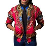 IMJONO Veste décontractée Femme Dashiki Manches Longues Dashiki imprimé Africain à la Mode Blouson Moto Femme Mànteau Automne(Rose Vif,M