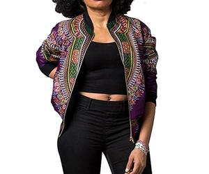 IMJONO Veste décontractée Femme Dashiki Manches Longues Dashiki imprimé Africain à la Mode Blouson Moto Femme Mànteau Automne（Violet,M