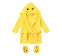 IMJONO Vêtements de Nuit Bébé Sortie de Bain À Capuchon Garçons Filles Peignoir pour Enfant 0-12 Mois,Dessin animé Petit Canard Jaune Service à Domicile + Chaussures 2pcs Bébé Ensembles