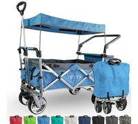 IMLEX Chariot de transport pliable avec toit IM-4268 bleu | Grande stabilité, 1 système de harnais à 3 points | Chariot à main pliable avec poignée de poussée idéal pour 2 enfants