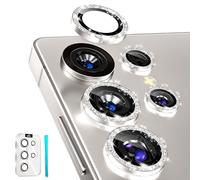 imluckies [3+2 Pailleté Protection Objectif Caméra pour Samsung Galaxy S25 Ultra, AR+AF Verre Trempé & Bling Alliage Aluminium Anneau Anti-Rayures 9H Caméra Arrière Protecteur, Glitter Grau