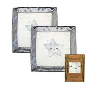 Immaculate Textiles Lot de 2 couvertures sensorielles en mousseline de bambou pour bébé - 40 x 40 cm - 70 % bambou / 30 % coton avec bord satiné : bébé garçon ou fille (étoile endormie)