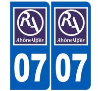 immatriculation 07 Rhône-Alpes (2fois 10,2x4,6cm) - Sticker