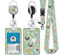 Immaturus Cordon pour badges d'identité, motif poules florales, enrouleur, porte-badge rétractable, porte-badge en forme de coq mignon, clip pour porte-badge, porte-clés, protection de carte