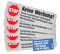 immi Lot de 5 autocollants « Keine Werbung » - Protection UV - Film argenté particulièrement épais (aspect acier inoxydable)