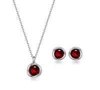 immobird Collier Boucles d'oreilles Femme Argent 925 Parure Bijoux Femme Grenat Naturel Incrusté Cadeau d'anniversaire pour Petite Amie