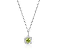 immobird Collier pour femme avec pierre de naissance du mois d'août en argent sterling 925 avec péridot naturel, chaîne avec pendentif en pierre carrée, bijoux pour femme, cadeau pour femme
