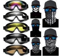 immoono Lot de 10 accessoires de moto, 5 lunettes de ski tout-terrain, lunettes de sécurité résistantes à la poussière et au vent, 5 masques faciaux, motif tête de mort et drapeau camouflage noir