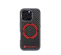 iMOBO Conçu pour iPhone 16/16 Pro/16 Pro Max Audi Sport sous licence officielle RSQ D5 Geunie Coque arrière en fibre de carbone (compatible avec MagSafe) (16 Pro 6,3") Noir