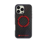 iMOBO Conçu pour iPhone 16/16 Pro/16 Pro Max Audi Sport sous licence officielle RSQ D5 Geunie Coque arrière en fibre de carbone (compatible avec MagSafe) (16 Pro Max 6,9 pouces) Noir