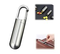 IMOCKA Stainless Steel Pill Box, Metal Pill Box Organizer, Keychain Pill Holder Container, Pill Holders, Medicine Case for Traveling (Silver-S)