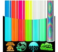 IModeur Lot de 6 vinyles à transfert thermique phosphorescents avec 1 HTV réfléchissant - Vinyle thermocollant pour chemise, vêtements, chapeaux Silhouette Cameo, 30,5 x 25,4 cm