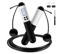 iMoebel Corde à sauter avec compteur, Corde à sauter réglable Speed Rope en acier avec poignées antidérapantes, compteur de calories et minuteur pour fitness, boxe, perte de poids, crossfit