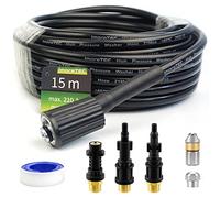 IMORETEC Déboucheur professionnel pour tuyaux à pression 15 m, 210 bar, 60 °, compatible avec nettoyeur haute pression Karcher K2 - K7, Lavor, Bosch AQT et autres marques