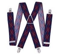 IMOSEI Bretelles Grands Hommes Réglables Élastiques X Dos Pantalon Femmes Jarretelles pour Pantalons Clips Rouge Plaid Bleu Marine Plaidl