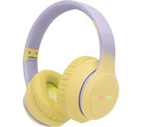 imoshion Casque d'écoute sans fil pour enfants Lumière LED - Limiteur de décibels - Avec câble AUX - Lavande Lilas / Jaune
