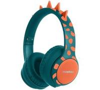 imoshion Casque sans fil pour enfants Dino LED Light - Limiteur de décibels - Avec câble AUX - Petrol Green / Orange Vert