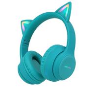 imoshion Casque sans fil pour enfants LED Light Cat Ear - Limiteur de décibels - Avec câble AUX - Bleu clair