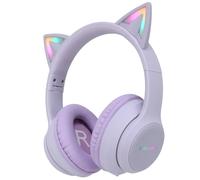 imoshion Casque sans fil pour enfants LED Light Cat Ear - Limiteur de décibels - Avec câble AUX - Lavender Lilac
