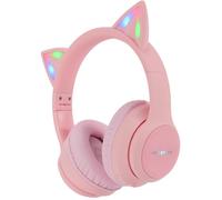 imoshion Wireless Kids Headphones LED Light Cat Ear - Decibel Limiter - With AUX Cable - Pink