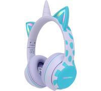 imoshion Casque sans fil pour enfants Unicorn LED Light - Limiteur de décibels - Avec câble AUX - Lavender Lilac / Soft Blue