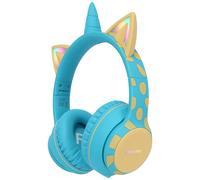 imoshion Casque sans fil pour enfants Unicorn LED Light - Limiteur de décibels - Avec câble AUX - Soft Blue / Yellow